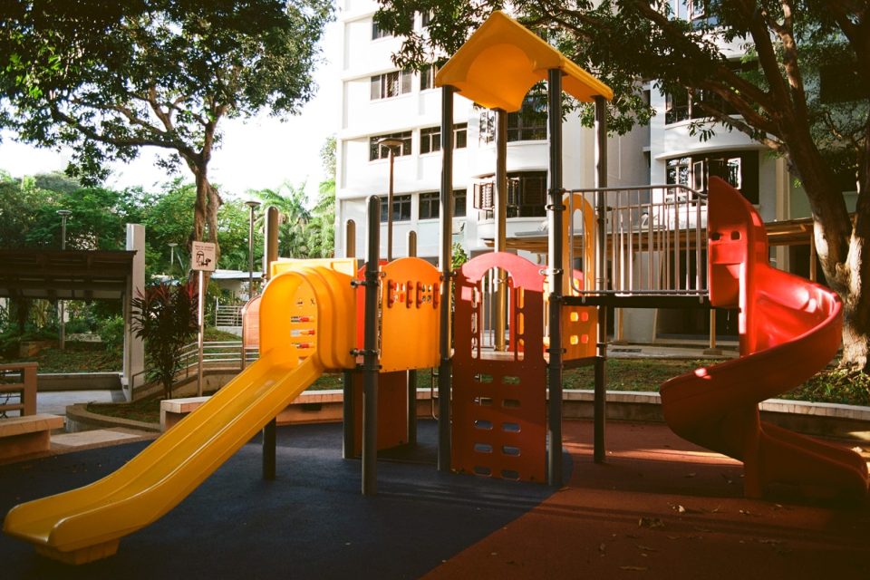 orange and black playground slide